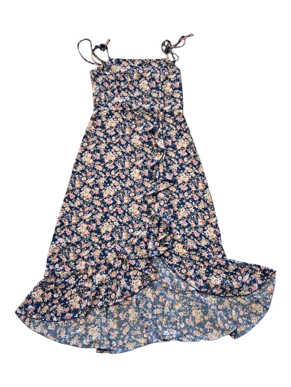 Floral, Sundress with Asymmetrical Ruffled Hem, Cottage Core Vibe, Size XL